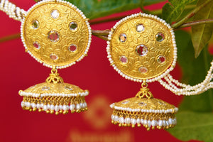 Buy silver gold plated Amrapali glass jhumka earrings online in USA. Pure Elegance store brings an exquisite range of Indian silver gold plated jewelry online in USA.-closeup