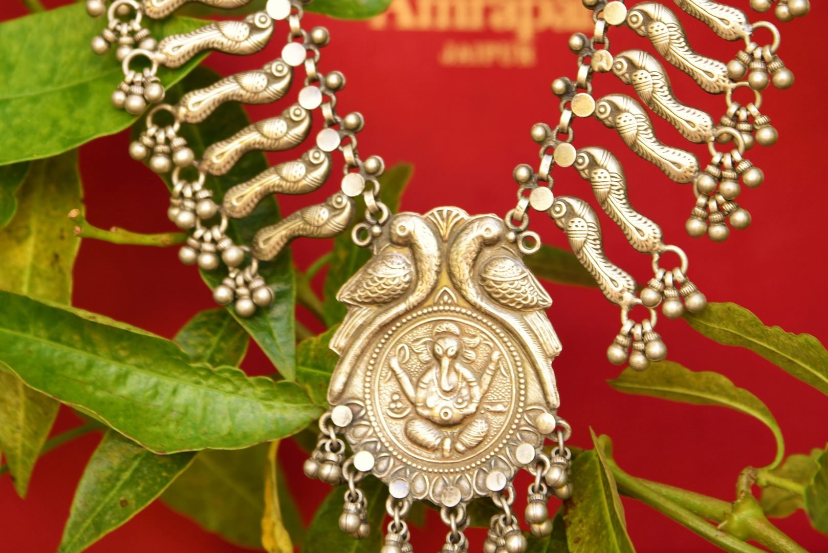 Buy traditional silver Amrapali necklace online in USA at Pure Elegance. Our fashion store brings exquisite collection of Indian silver gold plated jewelry in USA.-full view