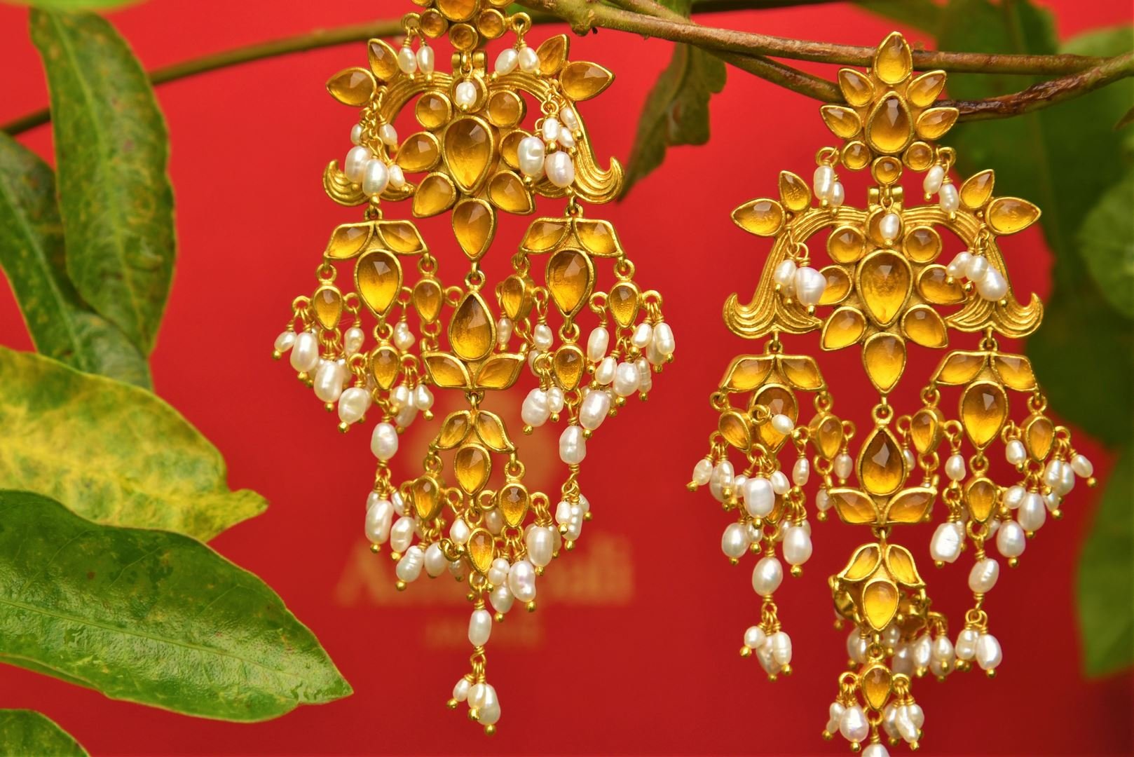 Buy Amrapali silver gold plated yellow glass earrings online in USA. Pure Elegance fashion store brings an exquisite collection of Indian ethnic earrings in USA. -closeup