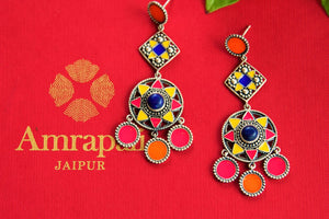 Buy bright colored silver enamel earrings online in USA. Pure Elegance fashion store brings an exquisite range of Indian gold plated fashion earrings in USA. Shop online.-closeup