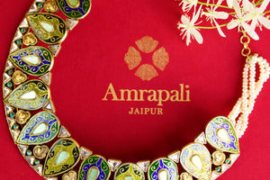Buy silver gold plated Amrapali enamel necklace online in USA at Pure Elegance. Our fashion store brings exquisite collection of Indian gold plated jewelry in USA.-full view