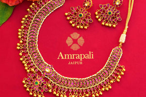 Buy silver gold plated Amrapali necklace earring set online in USA at Pure Elegance. Our fashion store brings exquisite collection of Indian wedding jewelry in USA.-full view
