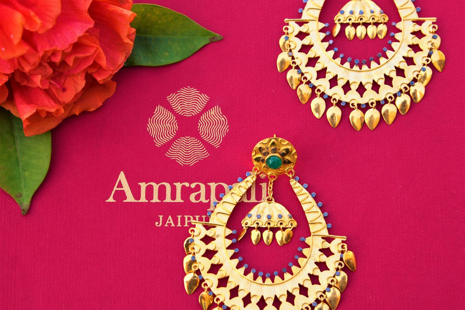 Buy silver gold plated Amrapali earrings online in USA at Pure Elegance. Our fashion store brings an exquisite range of Indian fashion earrings in USA for women.-closeup