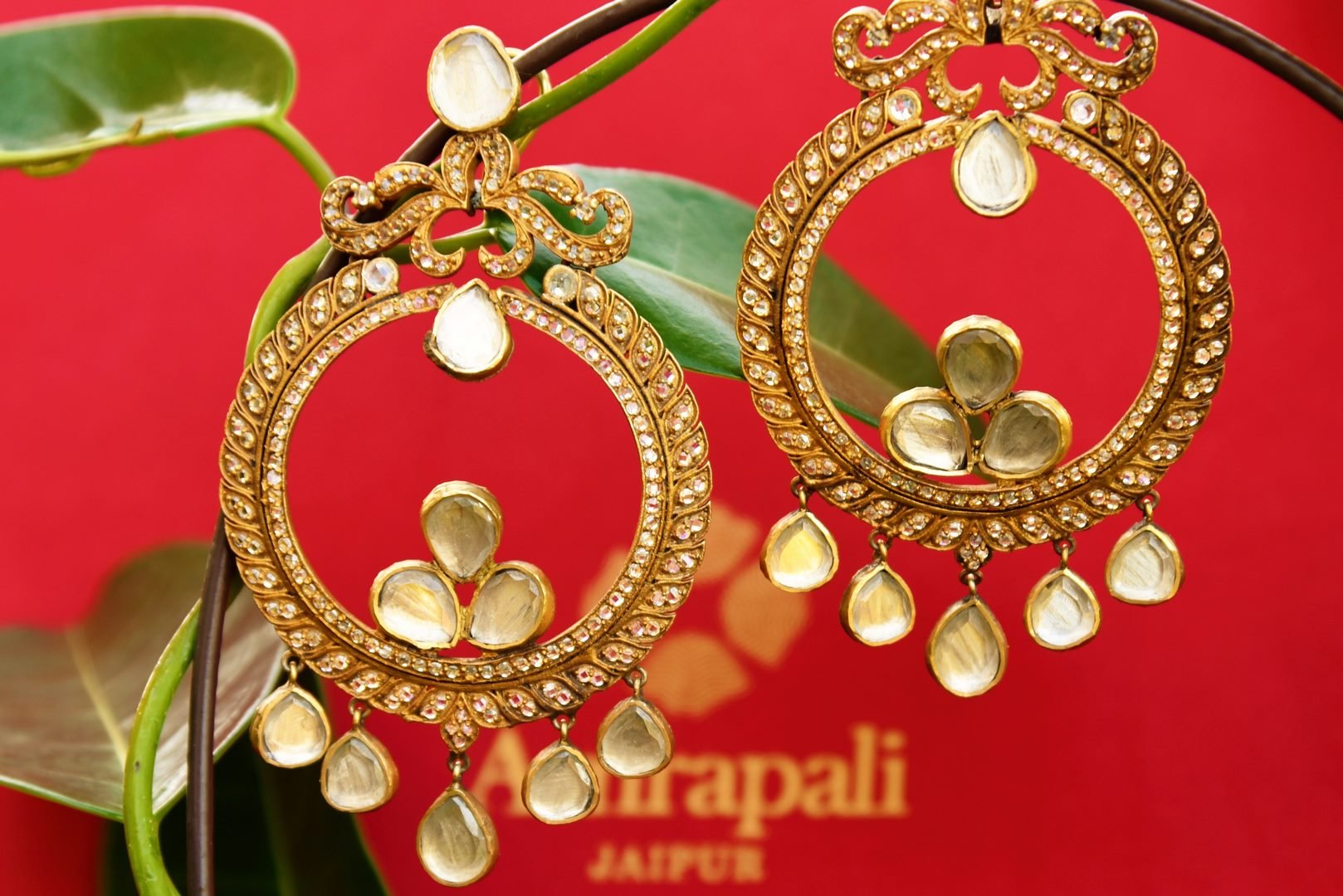 Buy silver gold plated Amrapali zircon and glass earrings online in USA. Pure Elegance fashion store brings exquisite variety of Indian fashion jewelry in USA. Shop online.-closeup