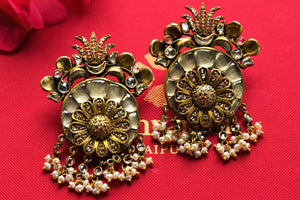 Buy silver gold plated glass Amrapali earrings online in USA. Pure Elegance fashion store brings exquisite range of Indian silver gold plated earrings in USA.-closeup