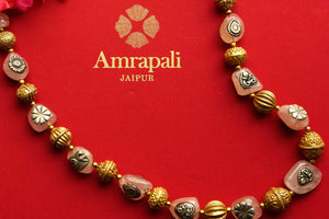 Buy silver gold plated rose quartz Amrapali necklace online in USA. Pure Elegance fashion store brings exquisite range of Indian gold plated jewelry in USA. -closeup