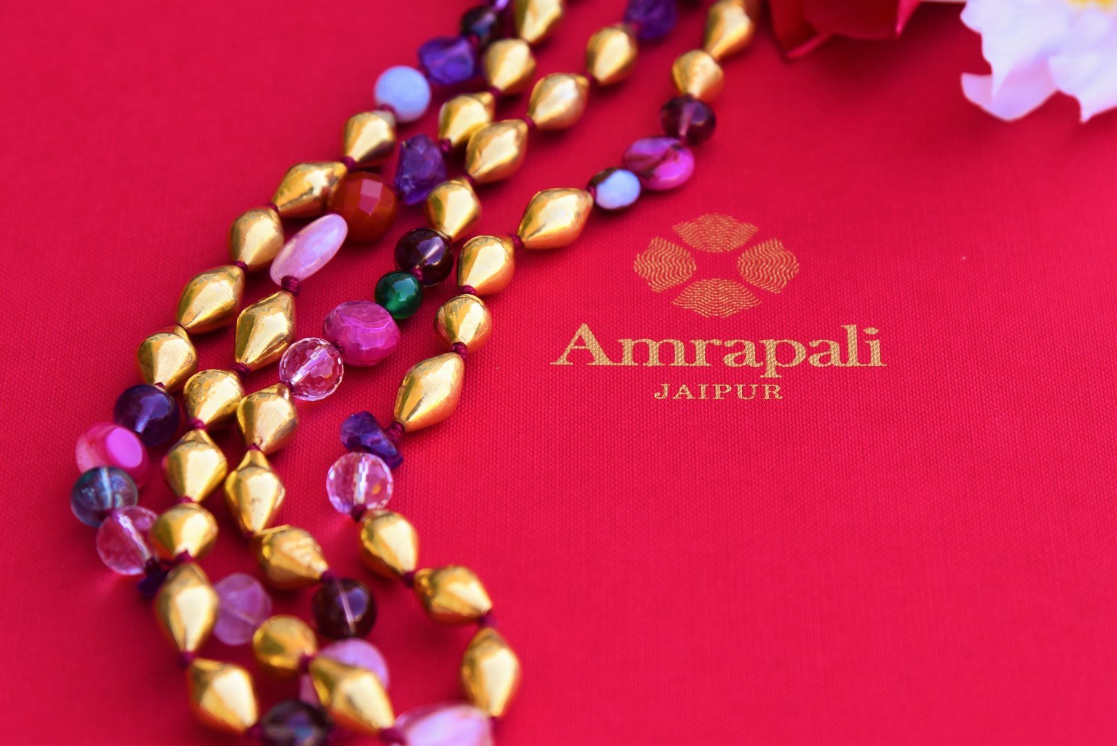 Buy silver gold plated Amrapali mutlicolor stone necklace online in USA. Pure Elegance fashion store brings exquisite variety of Indian gold plated necklaces in USA. -closeup