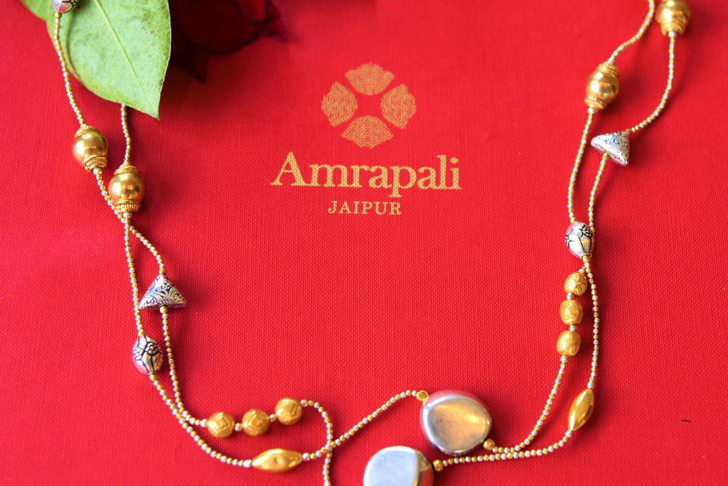 Buy Amrapali silver gold plated beaded necklace online in USA. Pure Elegance fashion store brings an alluring range of ethnic Indian silver jewelry in USA. Shop now.-closeup