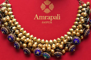 Buy Amrapali silver gold plated enamel necklace online in USA. Pure Elegance fashion store brings exquisite range of Indian wedding jewelry in USA. Shop online.-closeup