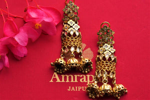 Buy Amrapali silver gold plated zircon earrings online in USA. Pure Elegance fashion store brings an exquisite range of Indian silver gold plated earrings in USA for women.-closeup