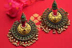 Buy Amrapali silver gold plated chandbali glass and pearl earrings online in USA. Pure Elegance fashion store brings an exquisite range of Indian earrings in USA for women.-closeup