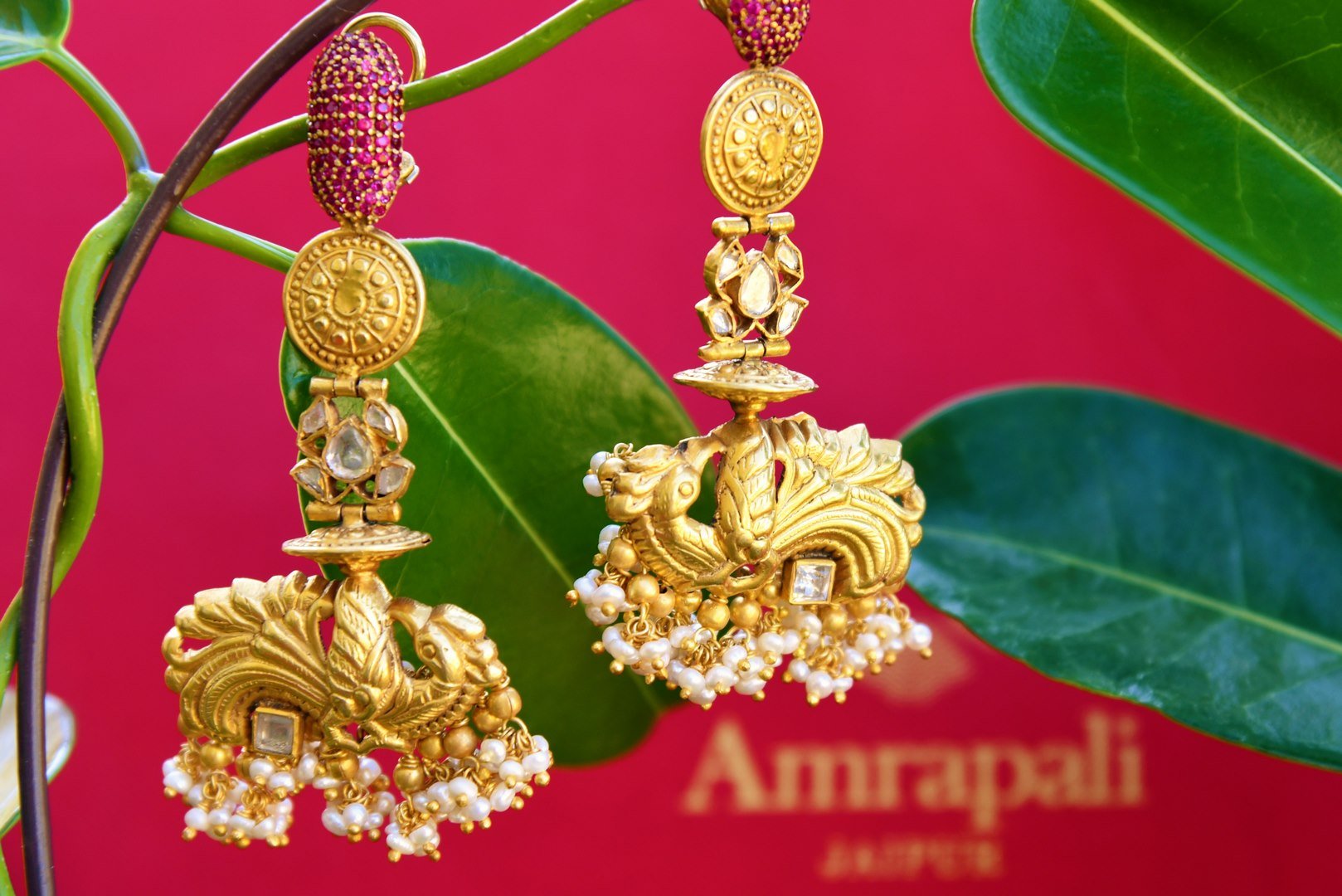 Buy online silver gold plated Amrapali colored zircon & stone earrings in USA. Pure Elegance fashion store brings exquisite variety of Indian jewelry in USA. Shop online.-closeup