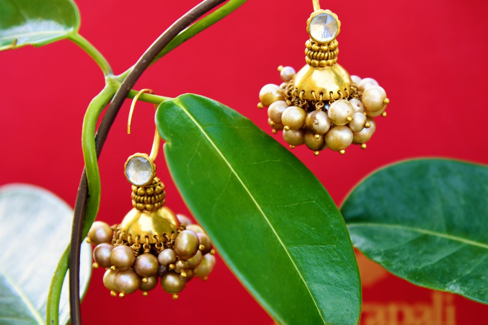 Buy online silver gold plated Amrapali glass and pearl earrings in USA. Pure Elegance fashion store brings exquisite variety of Indian ethnic jewelry in USA. Shop online.-closeup