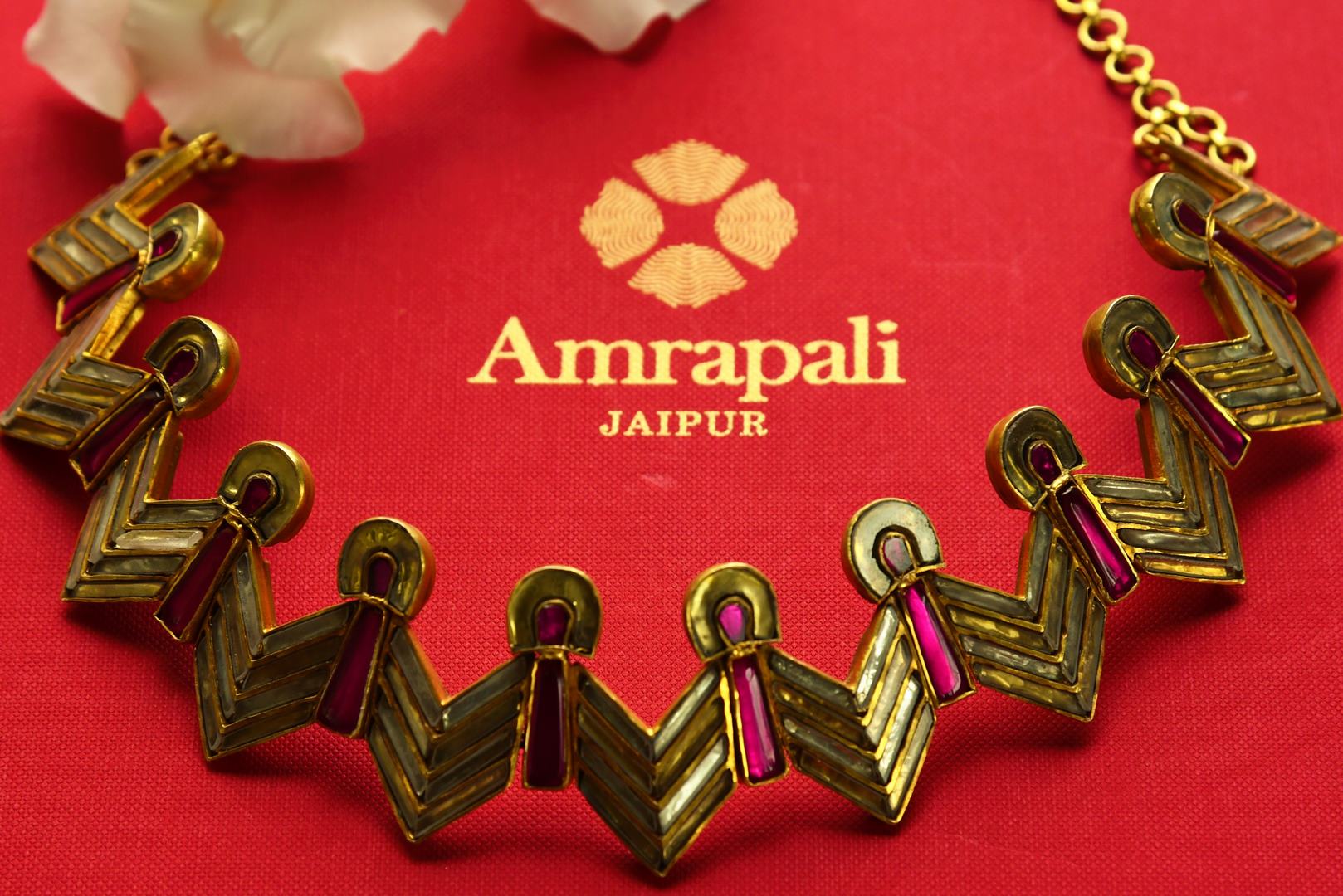 Buy stylish silver gold plated Amrapali glass necklace online in USA. Pure Elegance fashion store brings an exquisite range of Indian fashion jewelry in USA. Shop online.-closeup