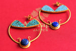 Shop silver gold plated Amrapali blue stone hoop online in USA. Pure Elegance fashion store brings an alluring range of Indian fashion earrings in USA for women.-closeup