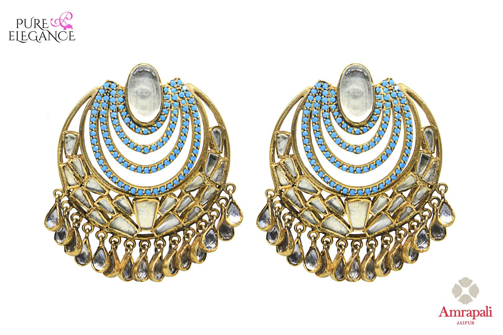 Buy Silver Gold Plated Glass Blue Zircon Earrings online in USA from Amrapali.  If you are looking for Indian silver earrings in USA, then Pure Elegance Indian fashion store is the place for you. A whole range of exquisite of ethnic Indian jewelry is waiting for you on our shelves, you can also opt to shop online.-full view