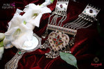 Buy Amrapali tribal silver glass necklace online in USA with hanging silver beads. Get your hands on an alluring range of Indian silver necklaces from Amrapali in USA. Add extra edge to your ethnic look with ethnic silver jewelry available at Pure Elegance Indian fashion store in USA.-flatlay