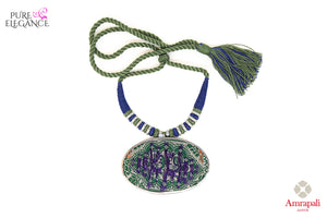Shop Silver Blue Green Painting Thread Necklace online in USA from Amrapali.  If you are looking for Indian silver jewelry in USA, then Pure Elegance Indian fashion store is the place for you. A whole range of exquisite of ethnic Indian jewelry is waiting for you on our shelves, you can also opt to shop online.-full view