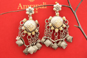 Shop silver handcrafted tribal earrings with tassels online in USA. Find an exquisite collection of handcrafted Indian jewelry in USA at Pure Elegance Indian fashion store. Complete your festive look with beautiful silver gold plated necklaces, silver gold plated earrings, silver jewelry from our online store.-full view