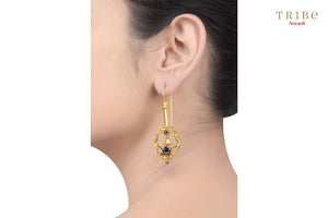 Buy Amrapali unique design serpent hook gold plated earrings online in USA. Add a sparkling touch to your ethnic look with beautiful Indian gold plated jewelry available at Pure Elegance exclusive Indian fashion store in USA or shop online.-ear view
