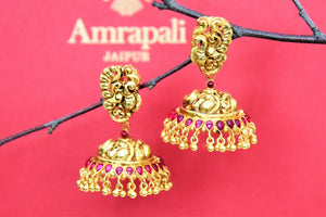Shop beautiful Amrapali silver gold plated kundan and pearl tassel earrings online in USA. Shop exclusive gold plated jewelry, wedding jewelry , bridal jewelry, gold plated earrings, silver jewelry, silver earrings, bangles from Amrapali at Pure Elegance Indian fashion store in USA.-full view