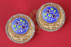 Buy silver gold plated enamel glass engraved Amrapali stud earrings online in USA. Enhance your ethnic style with exquisite Indian jewelry from Pure Elegance Indian fashion store in USA. Pick from a range of stunning silver gold plated earrings, silver gold plated necklaces, silver jewelry for a perfect finishing...-front