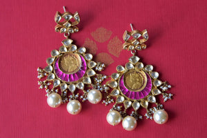 Shop Amrapali silver gold plated queen coin glass earrings online in USA with pearls. Find an exquisite collection of handcrafted silver gold plated jewelry in USA at Pure Elegance Indian fashion store. Complete your festive look with traditional Indian jewellery, silver gold plated earrings, silver jewellery from our online store.-flatlay