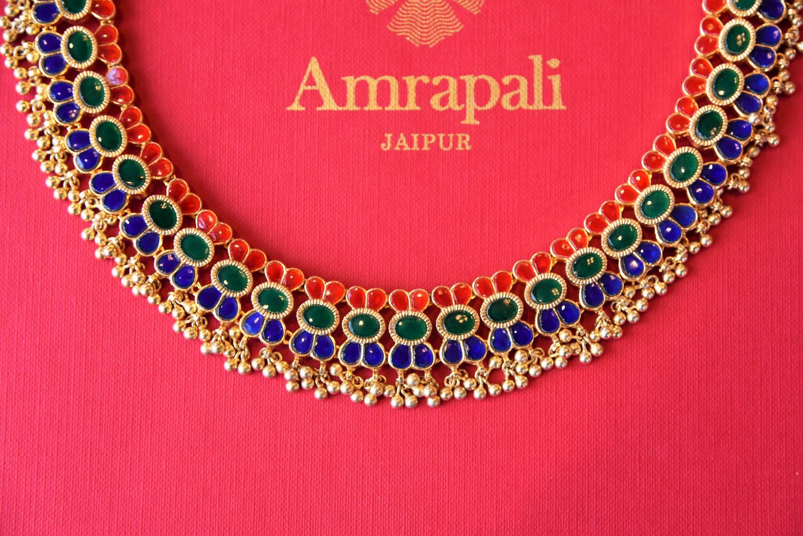 Shop Amrapali silver gold-plated multicolored glass necklace set online in USA from Pure Elegance. Complete your traditional look with an exclusive collection of Indian traditional jewelry, silver gold plated necklaces, wedding jewelry available at our exclusive Indian fashion store in USA and also on our online store. Shop now.-necklace