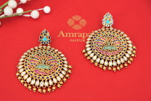 Buy multicolor glass silver gold plated earrings online in USA with golden beads. Find an exquisite collection of handcrafted Indian jewelry in USA at Pure Elegance Indian fashion store. Complete your festive look with beautiful silver gold plated necklaces, silver gold plated earrings, silver jewelry from our online store.-flatlay