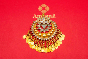 Buy Amrapali silver gold plated mirror flower pendant online in USA. Raise your traditional fashion quotient on special occasions with exquisite Indian jewelry from Pure Elegance Indian clothing store in USA. Enhance your look with silver gold plated jewelry, fashion jewelry available online.-flatlay