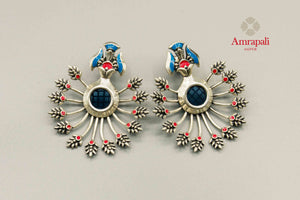 Shop Amrapali silver enamel floral stud earrings online in USA. Raise your traditional fashion quotient on special occasions with exquisite Indian jewelry from Pure Elegance Indian clothing store in USA. Enhance your look with silver gold plated jewelry, fashion jewelry available online.-flatlay
