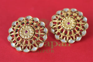 Shop Amrapali glass chakra design heavy silver gold plated studs online in USA. Enhance your ethnic style with exquisite Indian jewelry from Pure Elegance Indian fashion store in USA. Pick from a range of stunning gold plated earrings, silver gold plated necklaces, silver jewelry for a perfect touch to your ethnic styl-front