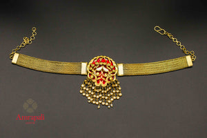 Shop Amrapali silver gold plated glass chain choker necklace online in USA. Raise your ethnic style quotient on special occasions with exquisite Indian jewelry from Pure Elegance Indian clothing store in USA. Enhance your Indian look with silver gold plated jewelry, fashion jewelry available online.-flatlay