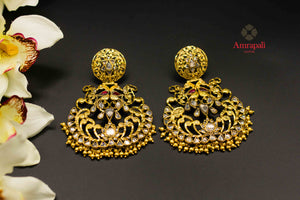 Shop Amrapali silver gold plated glass chandelier earrings online in USA. Raise your ethnic style quotient on special occasions with exquisite Indian jewelry from Pure Elegance Indian clothing store in USA. Enhance your Indian look with silver gold plated jewelry, fashion jewelry available online.-flatlay
