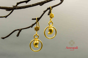 Buy Amrapali silver gold plated flower ambi hoop earrings online in USA. Raise your traditional fashion quotient on special occasions with exquisite Indian jewelry from Pure Elegance Indian clothing store in USA. Enhance your look with silver gold plated jewelry, wedding jewellery available online.-front