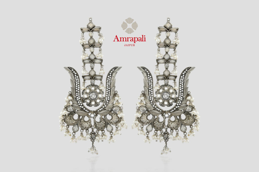 Shop Amrapali silver glass earrings online in USA with pearls. Complete your traditional style with exquisite gold plated jewelry, silver jewelry, gold plated earrings, wedding jewelry from Pure Elegance Indian fashion store in USA.-front