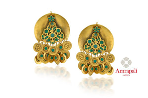 Buy stunning Amrapali silver gold plated green stone earrings online in USA. Enhance your ethnic attires with exquisite Amrapali silver gold plated wedding jewelry, silver gold plated earrings from Pure Elegance Indian fashion store in USA.-full view