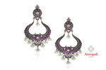 Shop beautiful Amrapali purple glass and pearl beads silver chandbali earrings online in USA. Enhance your ethnic attires with exquisite Amrapali silver jewelry, silver earrings from Pure Elegance Indian fashion store in USA.-front