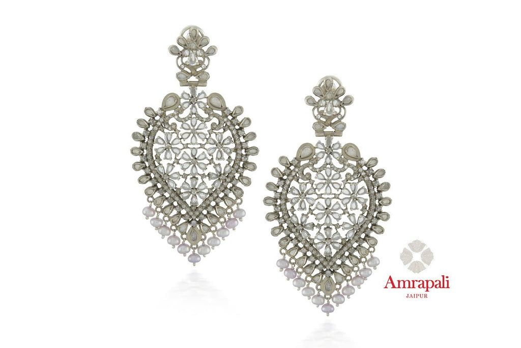 Buy Amrapali silver pearl zircon earrings online in USA. Enhance your ethnic attires with exquisite Amrapali silver jewellery, silver earrings from Pure Elegance Indian fashion store in USA.-front
