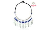 Shop stunning Amrapali blue enamel silver thread necklace online in USA. Shop exquisite Indian silver jewelry, silver necklaces, silver earrings, gold plated jewelry from Amrapali from Pure Elegance Indian fashion store in USA.-front