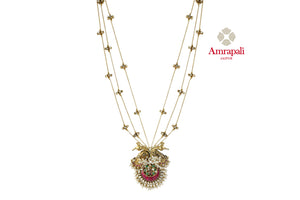 Shop stunning Amrapali silver gold plated stone necklace online in USA with pearl beads. Shop exquisite Indian silver jewelry, silver necklaces, silver earrings, gold plated jewelry from Amrapali from Pure Elegance Indian fashion store in USA.-front