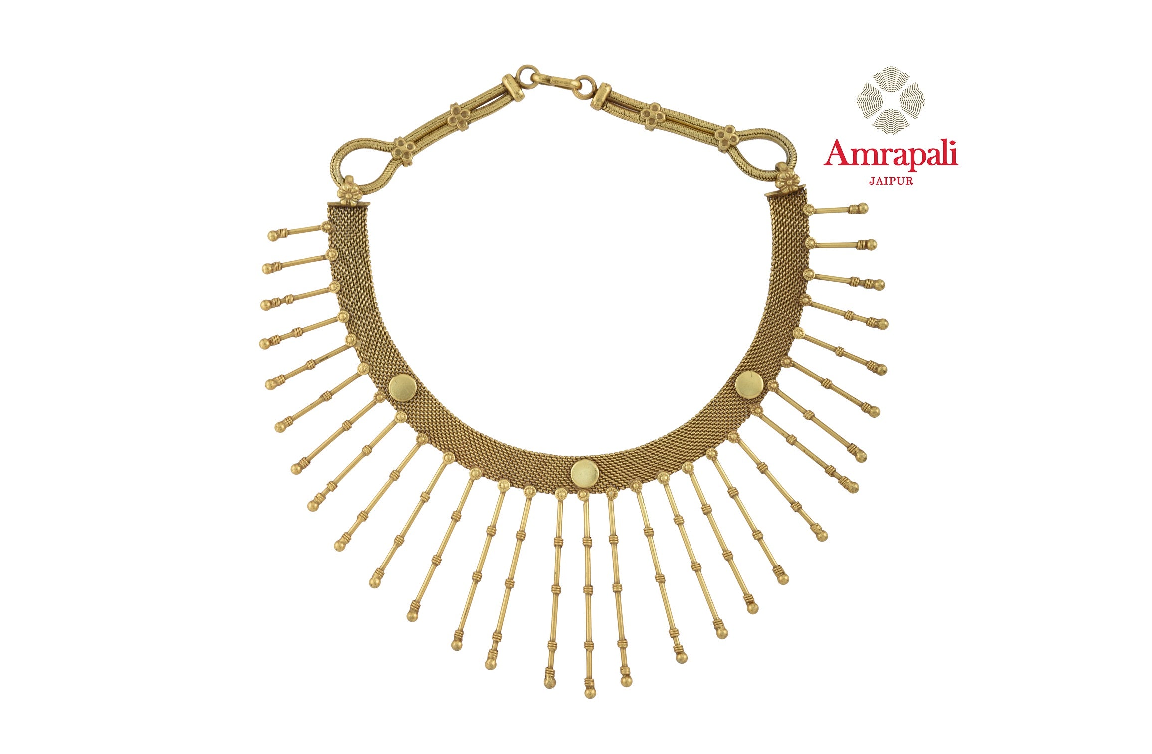 Shop stunning silver gold plated tribal necklace online in USA. Shop exquisite Indian silver jewelry, silver necklaces, silver earrings, gold plated jewelry from Amrapali from Pure Elegance Indian fashion store in USA.-front