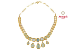 Buy gorgeous Amrapali silver gold plated stone necklace online in USA. Shop exquisite Indian silver jewelry, silver necklaces, silver earrings, gold plated jewelry from Amrapali from Pure Elegance Indian fashion store in USA.-front