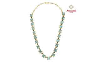 Shop beautiful Amrapali silver gold plated blue floral glass necklace online in USA. Shop exquisite Indian silver jewelry, silver necklaces, silver earrings, gold plated jewelry from Amrapali from Pure Elegance Indian fashion store in USA.-front