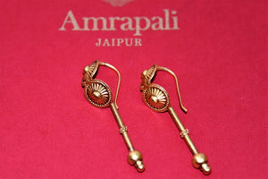 Shop beautiful Amrapali delicate silver gold plated earrings online in USA. Complete your festive look with exclusive silver gold plated jewelry, gold plated earrings, silver jewelry, silver earrings from Pure Elegance Indian fashion store in USA.-flatlay