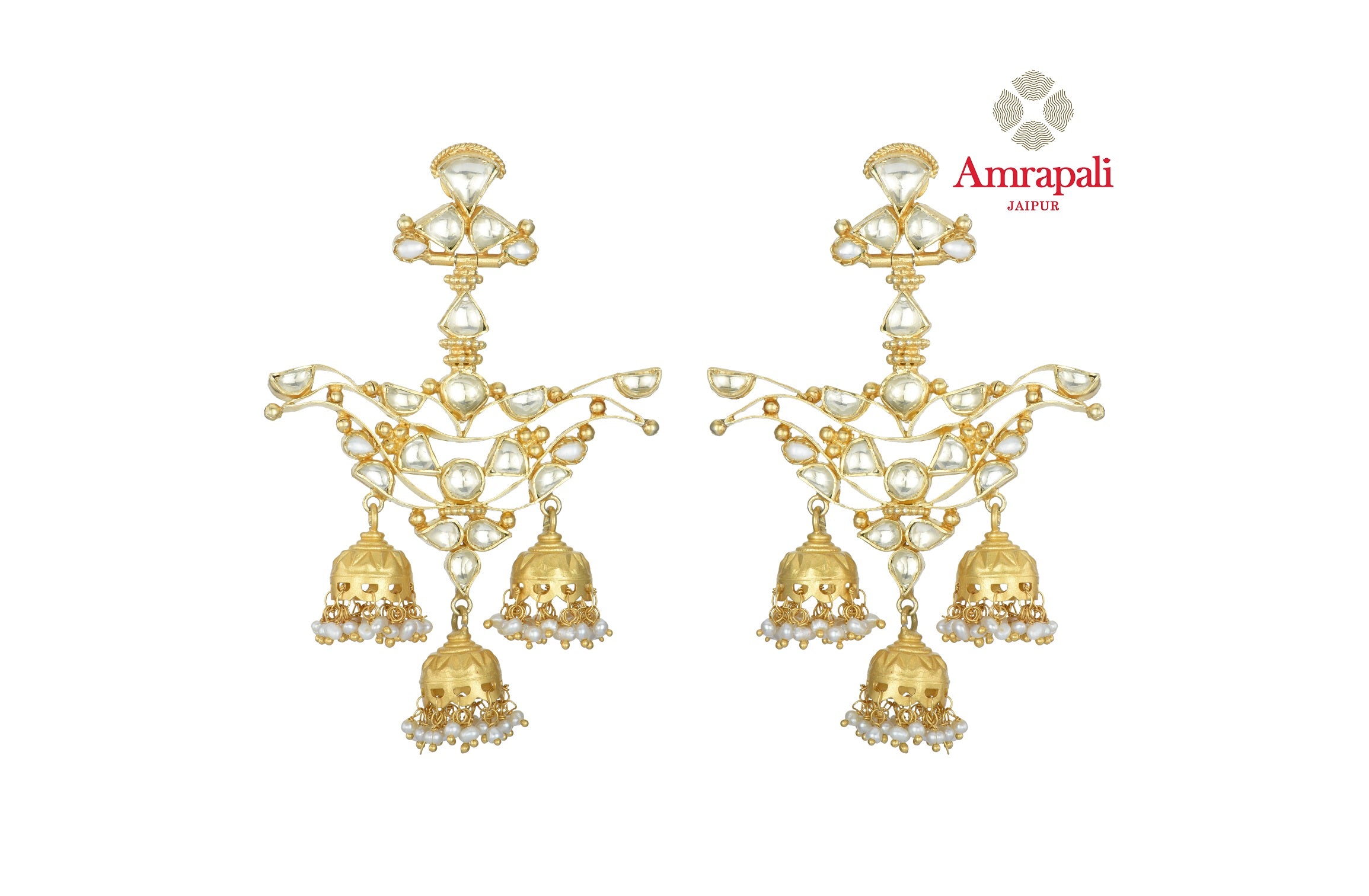 Shop stunning Amrapali silver gold plated glass earrings online in USA with jhumki drops. Shop exquisite Indian silver jewelry, silver necklaces, silver earrings, gold plated jewelry from Amrapali from Pure Elegance Indian fashion store in USA.-front