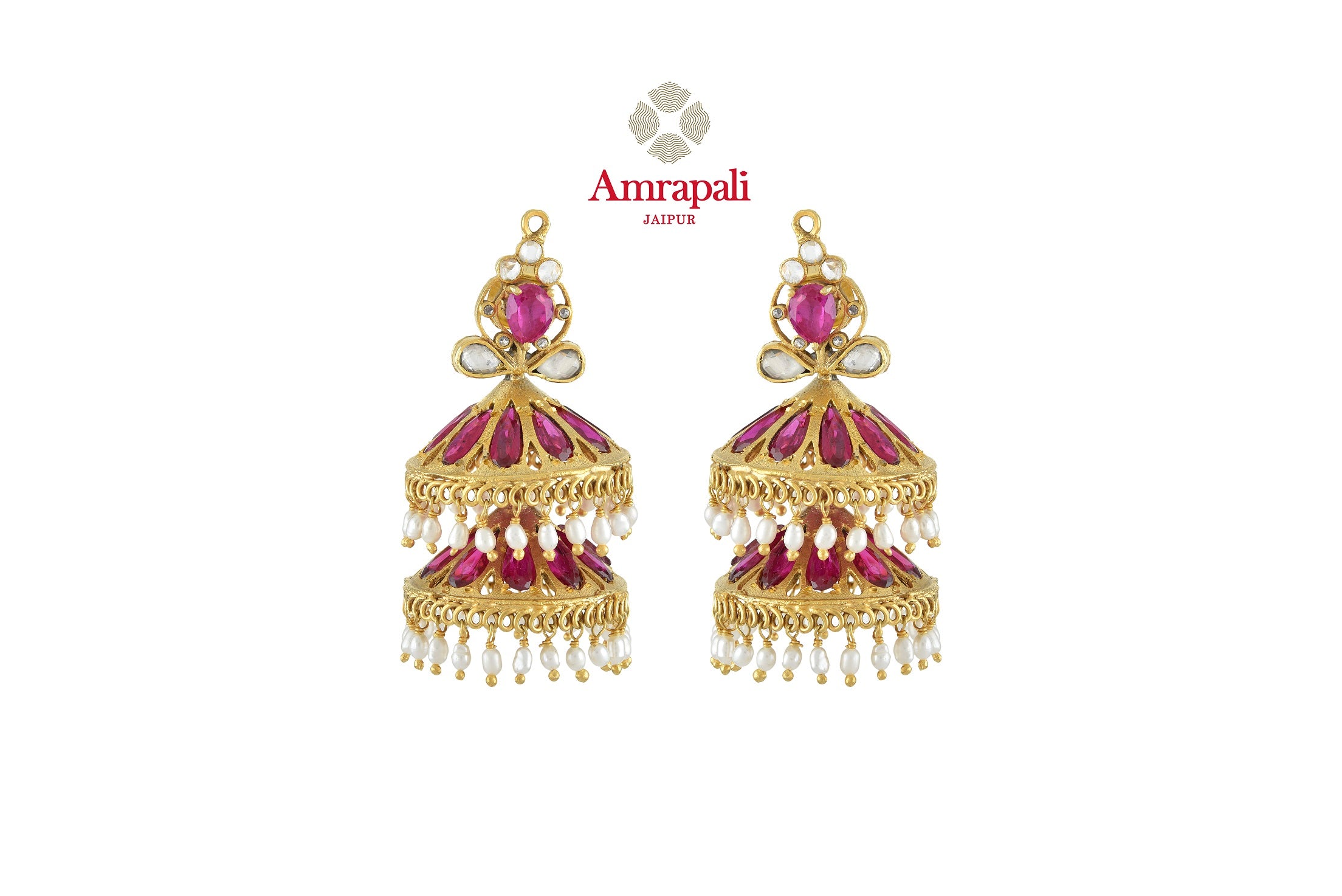 Buy gorgeous Amrapali silver gold plated ruby layered earrings online in USA. Shop exquisite Indian silver jewelry, silver necklaces, silver earrings, gold plated jewelry from Amrapali from Pure Elegance Indian fashion store in USA.-front