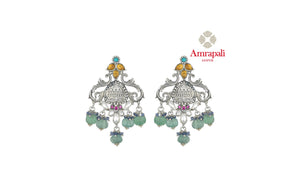 Shop beautiful Amrapali multi stone silver earrings online in USA. Shop exquisite Indian silver jewelry, silver necklaces, silver earrings, gold plated jewelry from Amrapali from Pure Elegance Indian fashion store in USA.-front