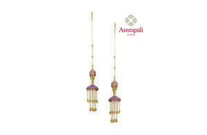 Buy stunning Amrapali silver gold plated enamel jhumki online in USA with ear chains. Shop exquisite Indian silver jewelry, silver necklaces, silver earrings, gold plated jewelry from Amrapali from Pure Elegance Indian fashion store in USA.-front