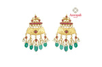 Buy beautiful Amrapali silver gold plated stone earrings online in USA with pearl and green stone drops. Shop exquisite Indian silver jewelry, silver necklaces, silver earrings, gold plated jewelry from Amrapali from Pure Elegance Indian fashion store in USA.-front